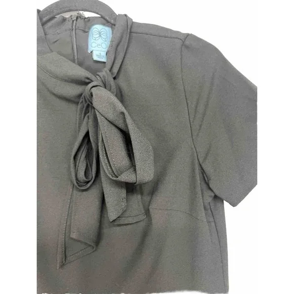 CeCe Bow Neck Short Sleeve A-Line Black Dress Women’s New $129 Size 6 - Picture 12 of 16